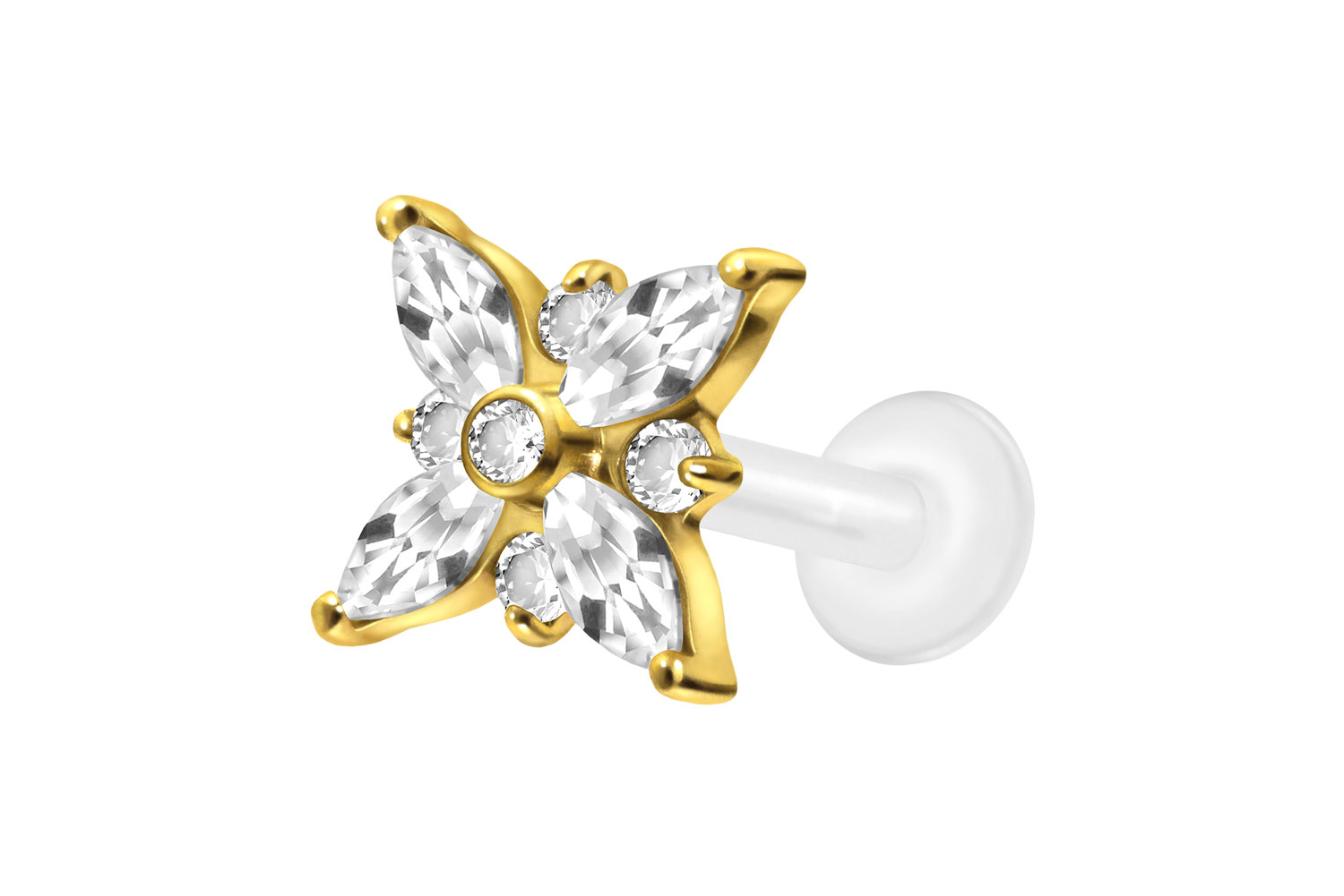 PTFE Labret Piercing mit Innengewinde + Titan-Aufsatz KRISTALLSTERN